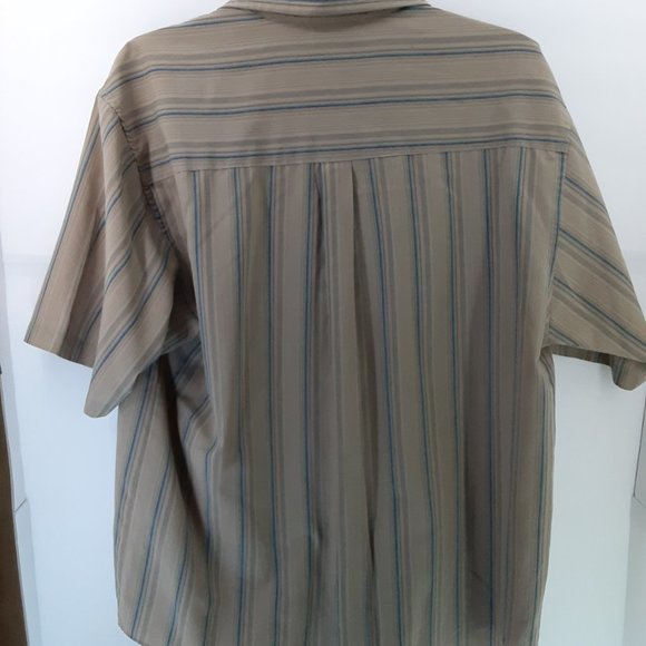 Puritan Men's Short Sleeve Button -Up Shirt | Tan | Striped | Size Medium 15.5 - Picture 2 of 6